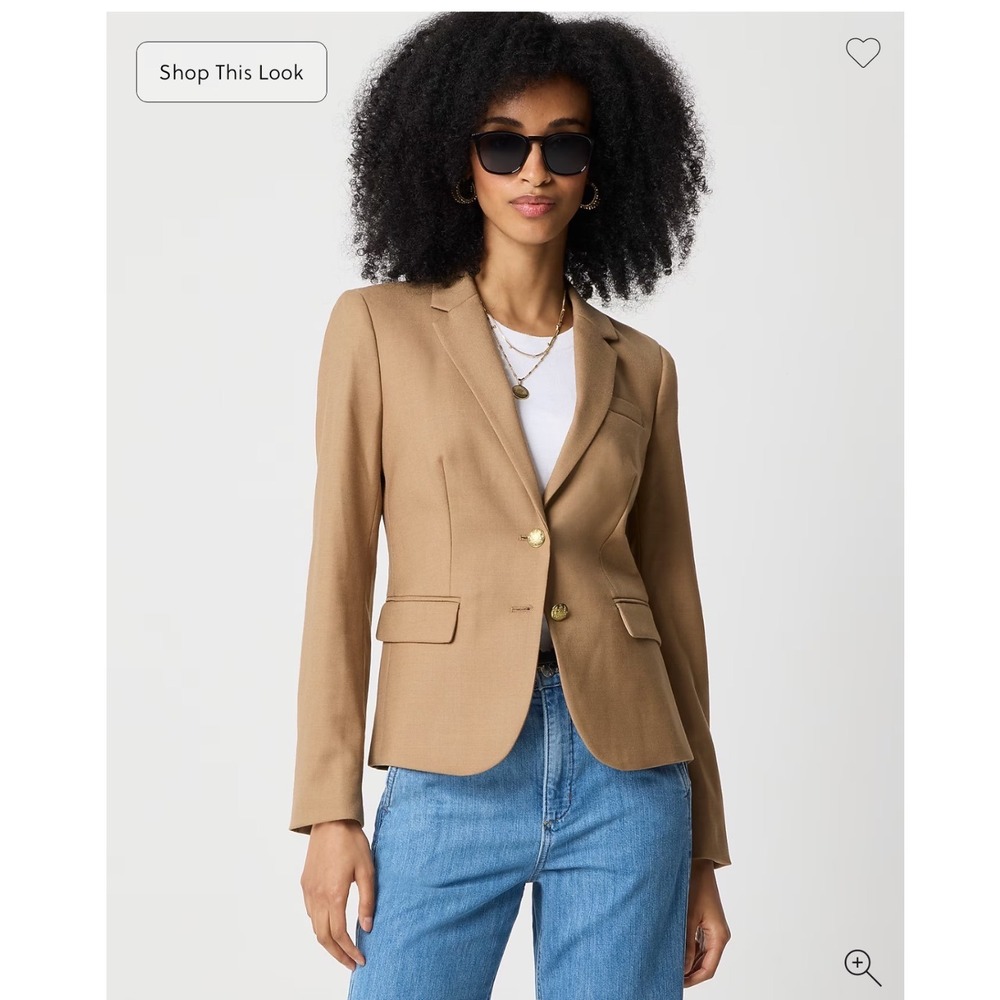 J.Crew Womens Regent Blazer Camel Tan Wool Blend Gold Crest Buttons Size 2